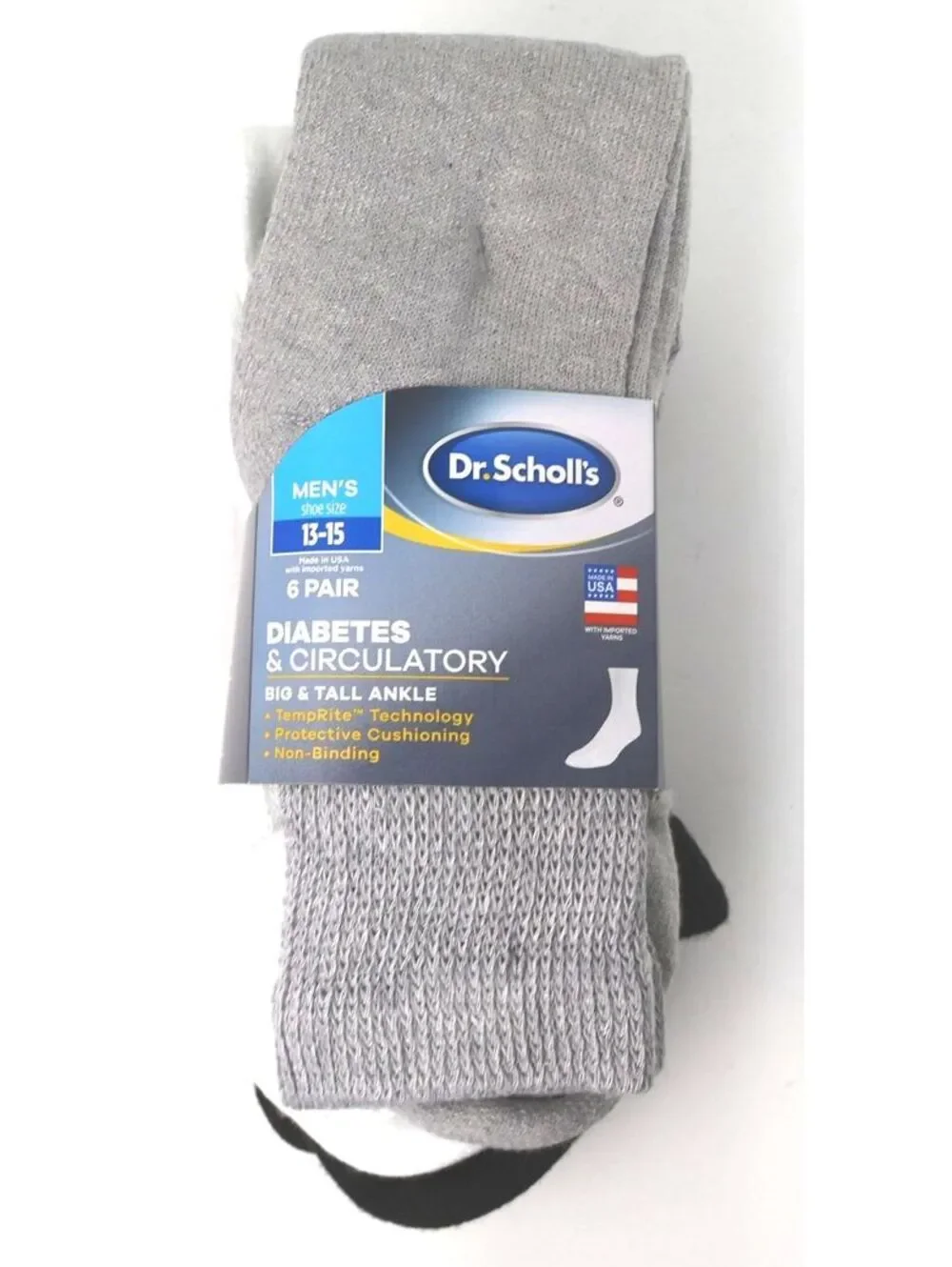 Dr. Scholl's Men's Diabetes & Circulatory Socks 6 Pair Big & Tall Ankle Sz 13-15